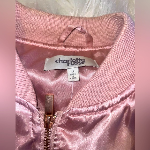 Pink Satin Bomber Rose Gold Zipper Charlotte Russe - Picture 4 of 9